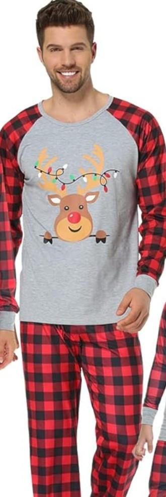 YIJIU Christmas Pajamas Cute Deer Print Long Sleeve Totem PJS Set L