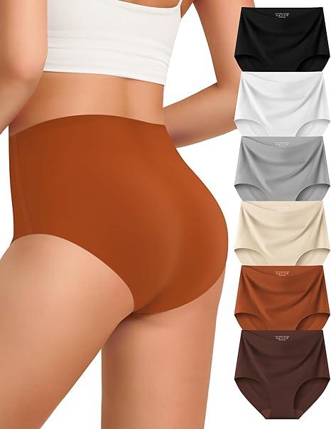 Kalapa Womens Underwear Seamless Full Coverage Breathable Briefs No Show Silky Stretch High Waisted Ladies Panties 4 Pack Small