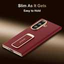 Magnetic Leather Case for Samsung Galaxy Z Fold 7 with Rotating Kickstand & Wrist Strap, Premium Vegan Leather & Full Hinge Camera Protection, All-Around Shockproof Protection Cover, Red