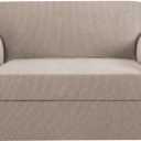 H.VERSAILTEX 2 Pieces Loveseat Covers Fit Lovesat Width Up to 70 Inch Furniture Cover/Protector, Jacquard Spandex Stretch Loveseat Slipcovers Suit for T Cushion/Box Cushion (Loveseat, Sand)