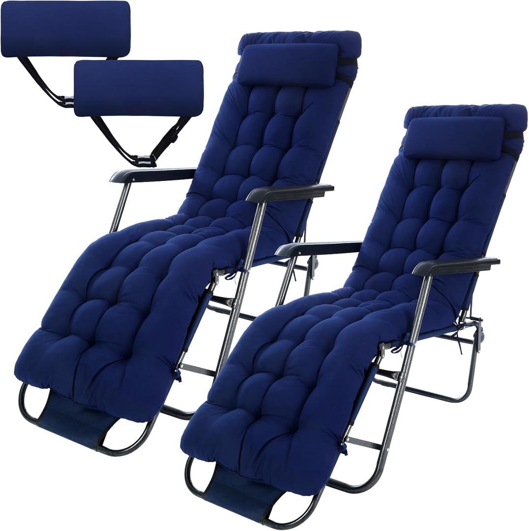 Kigley 2 Set 67'' x 21'' Chaise Lounge Cushions for Outside Bench Cushions for Outdoor Furniture Chaise Lounge Pads Outdoor with Headrest 8 Ties, Navy Blue, 67 x 21 x 3.2 inches
