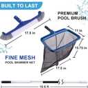 POOLAZA Pool Cleaning Kit, Including Pool Brush & Ultra Fine Mesh Pool Skimmer Net with Pole, Pool Net Skimmer & 17.5'' Pool Brush Head with 10.5ft Aluminum Pool Pole, Pool Net and Brush with Pole