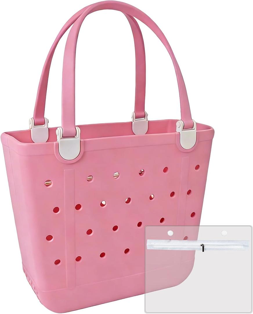 Juyeesm Medium Beach Bag, Waterproof Rubber Beach Bag, Washable Open Tote Bag Durable Tote Travel Bags for Outdoor Sport