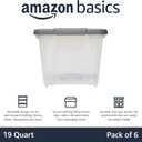 Amazon Basics Plastic Storage Containers with Secure Latching Lids, Stackable Organization Bins, Clear/Grey, 19 Quart, Set of 6