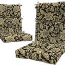 LVTXIII Outdoor High Back Chair Cushions 2 Pack, 44"x20"x4" Outdoor Patio Cushion Set with Ties, All Weather Thick Tufted Seat Cushions for Deep Seat & Rocking Chairs, Jacobean Black