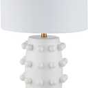 Henn&Hart 25.5'' Modern 1-Light Ceramic Table Lamp with Spherical Orbs on Lamp Body with White Fabric Drum Shade for Living Room, Bedroom, or Office, Matte White