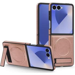 Case for Galaxy Z Flip 3,[Built-in Kickstand] Shockproof with Wireless Charge Drop Protection Luxury Leather Phone Case for Samsung Galaxy Z Flip 3 5G,2021 (Pink)