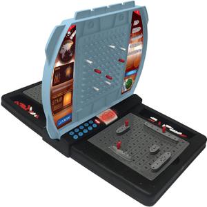 LEXiBOOK Talking Sea Battle (French, English, Spanish, Portuguese), Electronic Board Game 1 or 2 Players, Interactive, Light and Sound Effects, Strategy, Battery Operated, Grey/Black, GT2800US