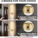 Motion Sensor Battery Operated Wall Sconce Set of Two - Modern Rechargeable Wireless Wall Lights with Remote Control, Dimmable, 3000K/4000K/6000K, Timer for Living Room, Hallway,23.6 Inch, Brass