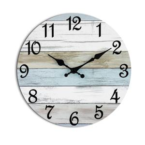 CHYLIN Wall Clock, Silent Non Ticking Battery Operated, Rustic Coastal Country Clock Decorative for Bathroom Kitchen Bedroom 8, B-White,Brown, Blue