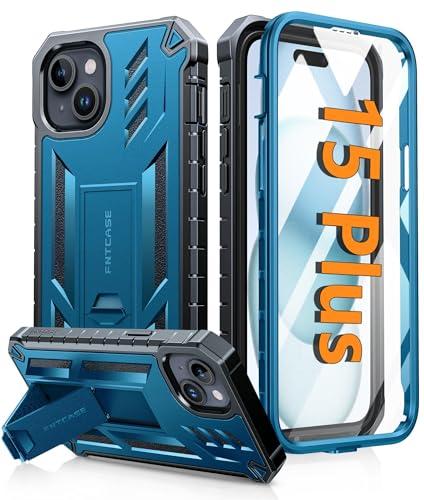 FNTCASE for iPhone 15 Plus Case: for iPhone 14 Plus Case Military Grade Rugged Cell Phone Cover with Kickstand | Shockproof TPU Protection Bumper Matte Textured Design 6.7 inches (Blue)