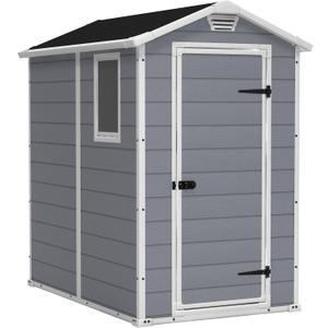 Keter Manor 4x6 Resin Outdoor Storage Shed Kit-Perfect to Store Patio Furniture, Garden Tools Bike Accessories, Beach Chairs and Lawn Mower, Grey & White