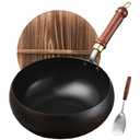 UMETRE Carbon Steel Wok Pan, 11" Woks & Stir-Fry Pans with Wooden Lid Cookwares, Nonstick Wok Flat Bottom Small Handmade Chinese Wok For for All Stoves
