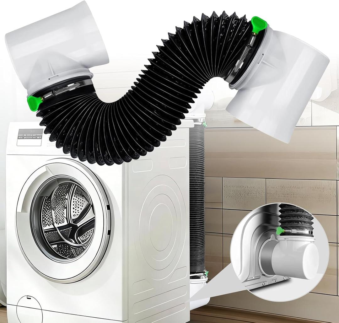 Dryer Vent Hose For Tight Space | Flexible Dryer Vent Connector Kit with 4 Inch 9.8 Feet Hose | Includes 2 90-degree Dryer Vent Elbow & Dryer Vent Duct | Easy Installation Space Saving (Black)