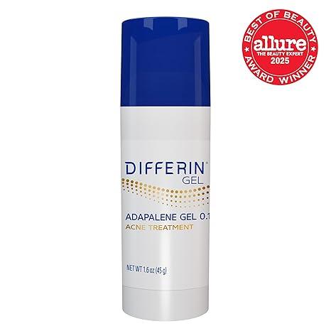Differin Acne Treatment Gel, 90 Day Supply, Retinoid Treatment for Face with 0.1% Adapalene, Gentle Skin Care for Acne Prone Sensitive Skin, 45g Pump (Packaging May Vary)