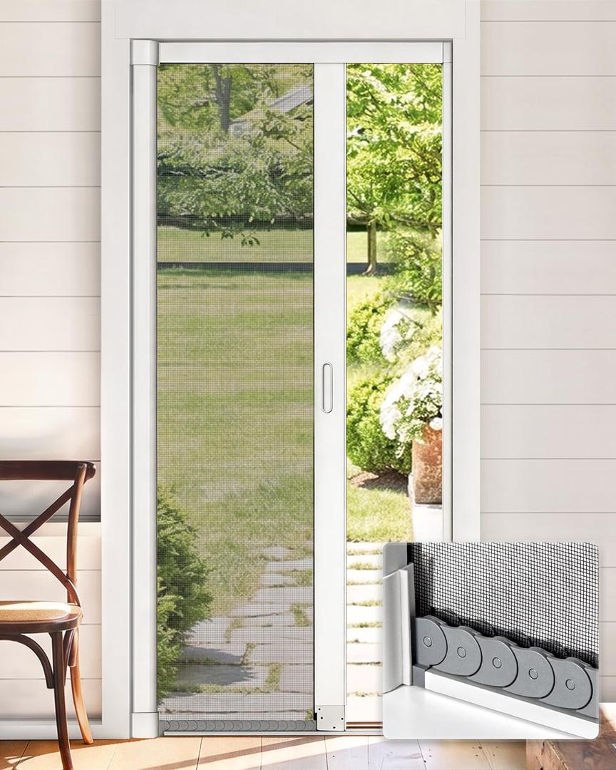 paramondo Retractable Screen Door, White, Size 36" W x 96" H