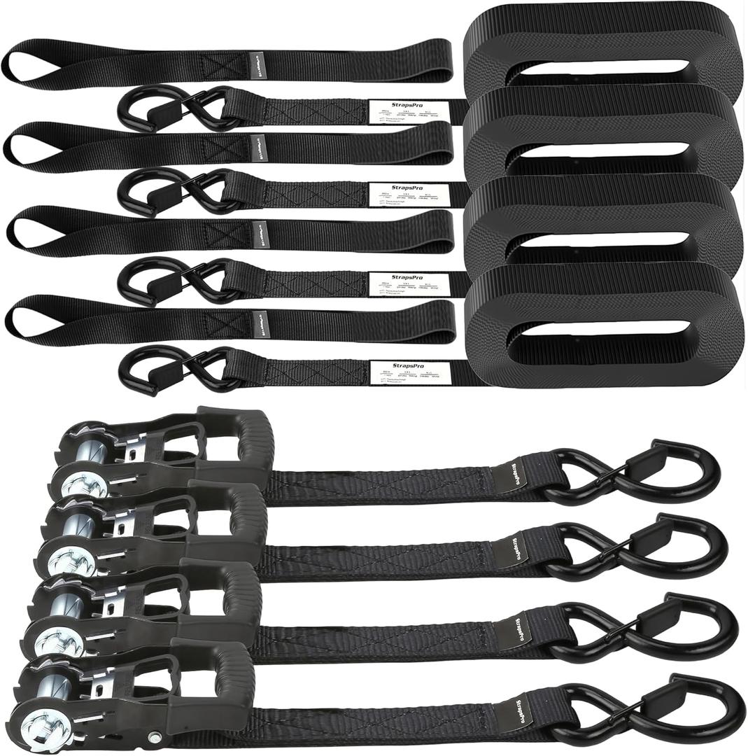 Ratchet Straps, 1'' x 15 FT - 2317 lb Break Strength Tie Down Straps Heavy Duty, 4 Pack Black Cargo Straps Ratcheting with Safety S Hook for Moving Appliances, Motorcycle, Trucks, Kayaks