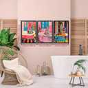 Funky Bathroom Animal Wall Art set of 3, Tiger Leopard Zebra in Bathtub pictures Wall Decor, Pink Kitsch Aesthetic Animal Eclectic Posters Print Artwork for Restroom Bathroom (L16''W24'')