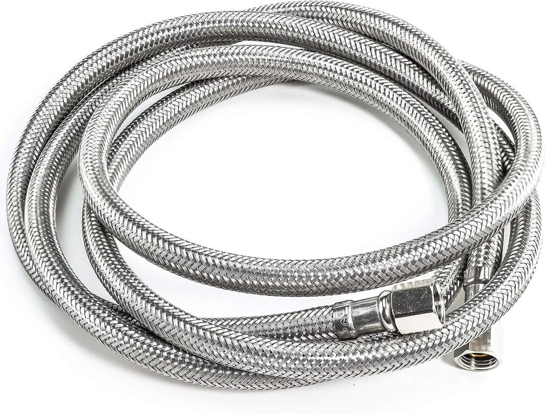 Beaquicy Ice Maker Water Connector Line - 6 FT (72-Inch) Stainless Steel Braided Hoses with 1/4-in Compression x 1/4-in Compression