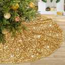 Gold Sequins Tree Skirt 24 Inches Mini Christmas Tree Skirts 5mm Sequins and Velvet Tree Skirt Mats for 4ft Trees Decorations