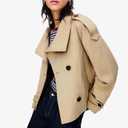 Maohao Women's Cropped Trench Coat Double Breasted Short Jacket High Collar Fall Winter Coats Trendy Outfit with Belt(Khaki, S)