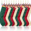 12 Pack 18 Inches Large Knitted Christmas Stockings Burgundy White Green Xmas Stockings with Holders Cute Vintage Christmas Stockings for Christmas Tree Family Holiday Season Xmas Decor