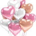 3 x Pastel Heart Balloons 12 PACK Pink Valentines Day Heart Shaped Decorations Rose Gold Mylar Foil Balloon Set