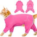 Cat Pajamas for Cats Only, Sticky Hair Cat Clothes, Sphynx Hairless Cats Sweater, Recovery Suit After Surgery, Prevent Lost Hair Kitten Onesie Shirts Costumes Outfits for Pet (Large, BrightPink)