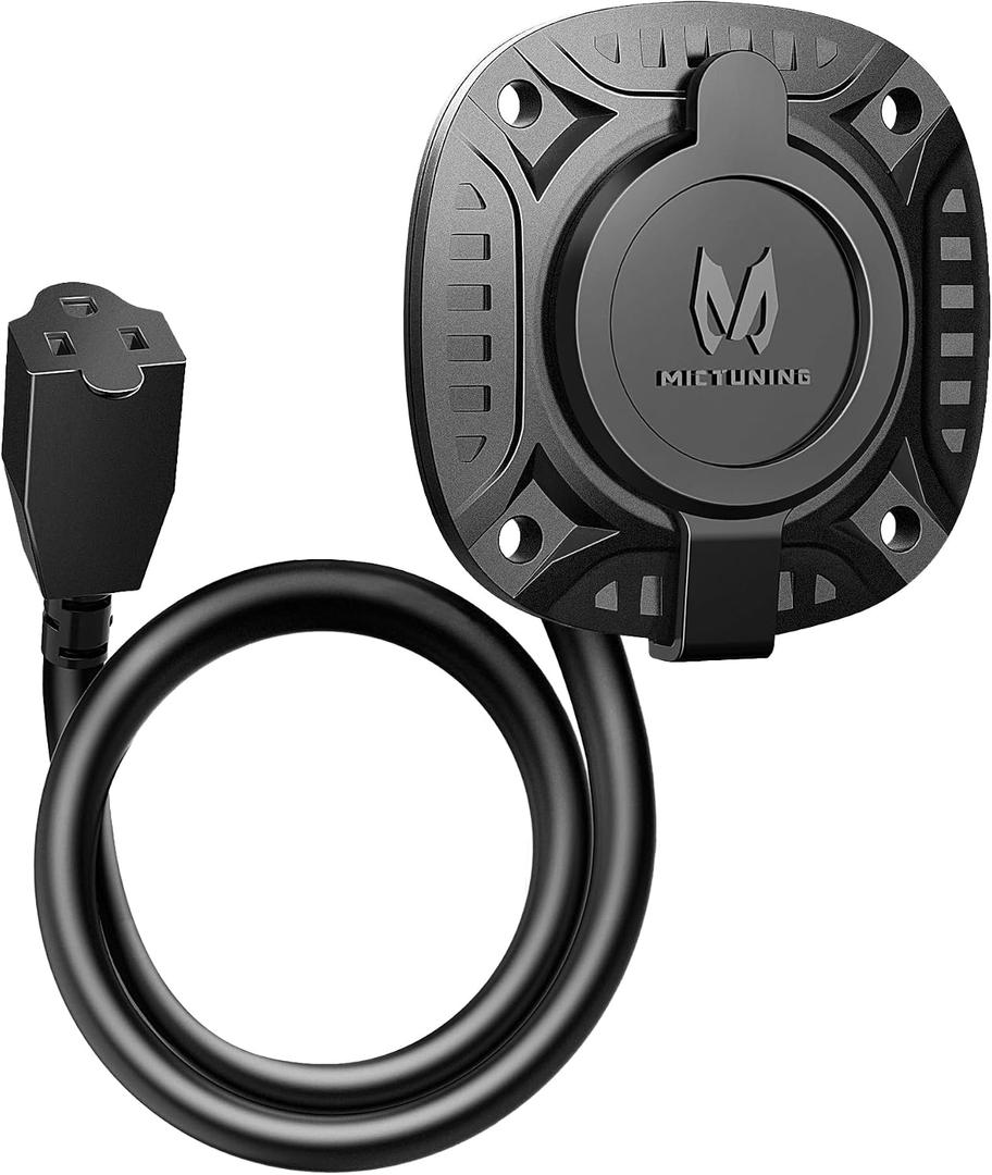 MICTUNING 13Amp 125V AC Port Plug with 16" Integrated Heavy Duty Extension Cord and Water-Resistant Cap - Black