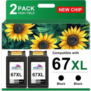 KINGWAY 67XL Ink Cartridge Black Combo Pack Replacement for HP 67 67XL Printers Work for HP DeskJet 2700 2752 2755e 2855e 2800 2742e 4155e 4255e 4100 Envy 6055e 6000 6455e 6400 6458e (2 Pack)