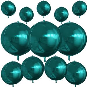 12Pcs Dark Green Round Foil Balloons, 22" 15" 10" 4D Helium Ball Balloon, Metallic Green Foil Balloon for Birthday Graduation Wedding Anniversary New Year Eve Disco Prom Party Decorations
