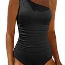 Daci Black One Shoulder One Piece Swimsuits for Women Tummy Control Bathing Suits Modest Full Coverage Slimming Swimwear XL