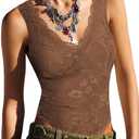 SAUNGKUAI Women's Sexy V Neck Sleeveless Lace Bodysuit Double Lined Going Out Body Suit Tops Date Outfits (Large, Brown)