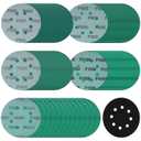 5 Inch 8 Hole Sanding Discs, 100 Pcs Wer Dry Sanding Disc Set 600 800 1000 1500 2000 Assorted Grits Hook and Loop Green Polyester Film Backed Sandpaper with Interface Pad for Random Orbital Sander