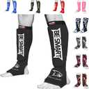 Kids Shin Instep Pads MMA Leg Foot Guards Muay Thai Kick Boxing Guard Protector (Black, XXS (9 to 13 Years))