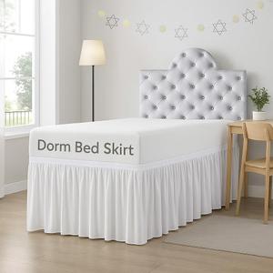 Cottingon Dorm Room Bed Skirt, 100% Microfiber, White, Twin XL-46 Drop