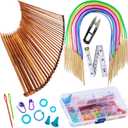 Exquiss Bamboo Knitting Needles Set, 18 Pairs Circular(31.5) Wooden Knitting Needles with Colored Plastic Tube, 36PCS Single Pointed Bamboo Knitting Needle(9.5), Include Knitting Tools for Weaving, 2 Mm to 10 Mm