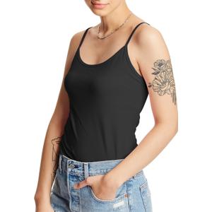 Hanes Women's Cami with Built-in Shelf Bra, Stretch Cotton Camisole, Adjustable Straps (Black -1 Pack), Small