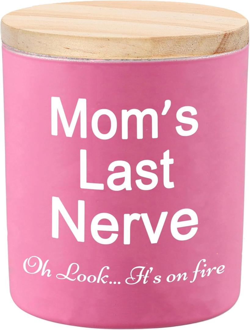 BFJLIFE Candles Gifts for Mom from Daughter Son Funny Cool Unique Christmas Mothers Day Birthday Gifts for Mom Stocking Stuffers Lavender Scented Soy Candle Moms Last Nerve Oh Look It's on Fire, Mom Pink
