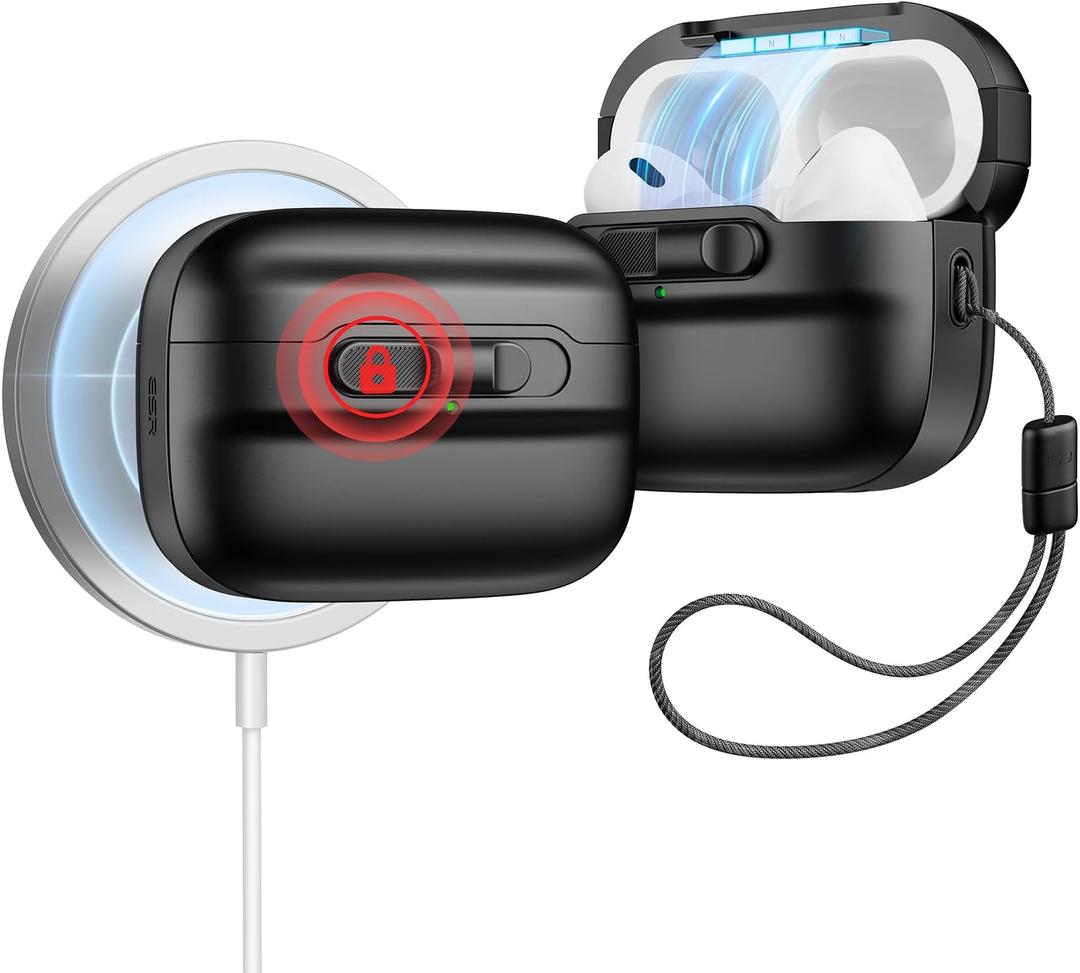 ESR for AirPods Pro Case (2023/2022/2019, 2nd/1st Gen), Compatible with Airpods Pro 2 (USB-C/Lightning Cable), MagSafe Ready, Magnetic Lid Lock, Full Drop Protection Cover with Lanyard, Black