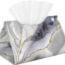 Watercolor Geode Marble Texture White Gold Tissue Box Cover Rectangle PU Leather Facial Case Paper Holder Organizer for Decor Bathroom Vanity Countertop Bedroom Dresser Night Stand Desk Car Office (One Size)