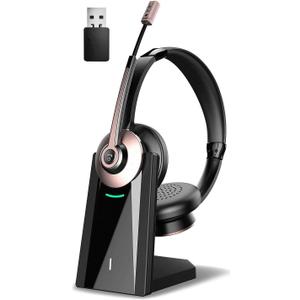 Earbay Wireless Headset, Bluetooth Headset with Microphone Noise Canceling & USB Dongle, Wireless Headphones with Mic Mute/Charge Dock for Remote Work Computer Cell Phone Office Call Meetings Teams