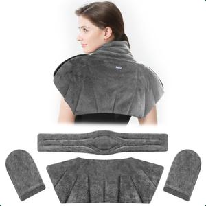 Romfox 4-in-1 Detachable Microwavable Heating Pad for Back, Neck, Shoulder and Waist - Modular Moist Heat Pack for Body Pain Relief - Reusable Hot & Cold Therapy Set