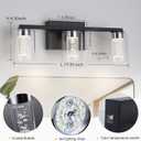 3-Light Bathroom Light Fixtures, Black Modern Vanity Lights with Clear Glass Shade, Bathroom Wall Lamp with Crystal Bubble for Mirror Kitchen Living Room Hallway, 17.91*4.72*6.30
