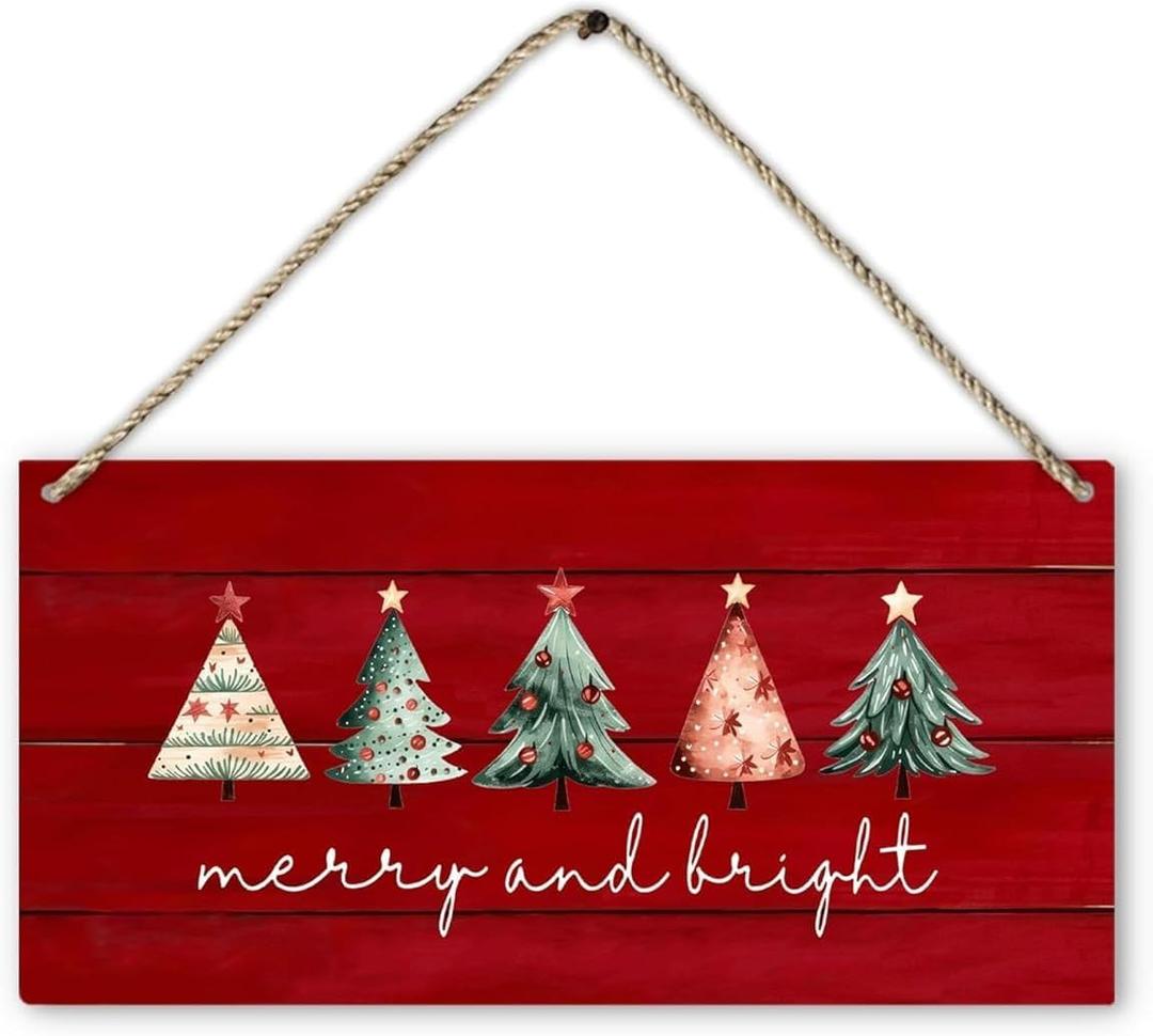 FZTGRF 6x12 Inch Merry Christmas Sign, Christmas Signs, Christmas Wall Decorations Printed Wood Plaque Sign Wall Hanging, Farmhouse Christmas Decor Hanging Wall Signs For Door Outdoor Home Decor