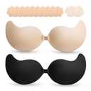 Cmojsk Strapless Sticky Push-Up Bra for Women,Adhesive Invisible Backless Nipple Covers, Size E