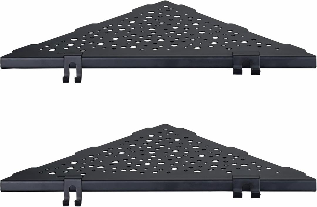 WELLUP Corner Shower Shelf with 4 Hooks,10 Inch 304 Stainless Steel Recessed Bathroom Shelves,No-Drilling Installation for Tiled Wall,Matte Black, 2-Pack