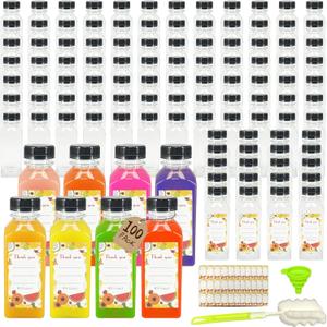 100 Pack 12oz Juice Bottles with Caps, BPA-Free PET Clear Plastic, Leak-Proof & Tamper Evident, Reusable & Disposable Beverage Containers for Home, Juice Bars, Meal Prep