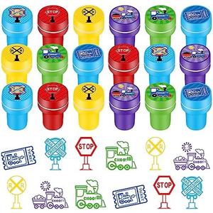 PerKoop 50 Pieces Train Party Favors Stampers for Kids Train Birthday Party Supplies Goody Bag Stuffer Filler Carnival Rewards Toddler Friends Theme Favors Decorations Class Prizes