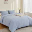 MILDLY Duvet Cover King Size, 3 Pieces Washed Cotton Blue Duvet Cover, Linen Like Textured Breathable King Bedding Set with Zipper Closure (No Comforter) (King(104"90"))